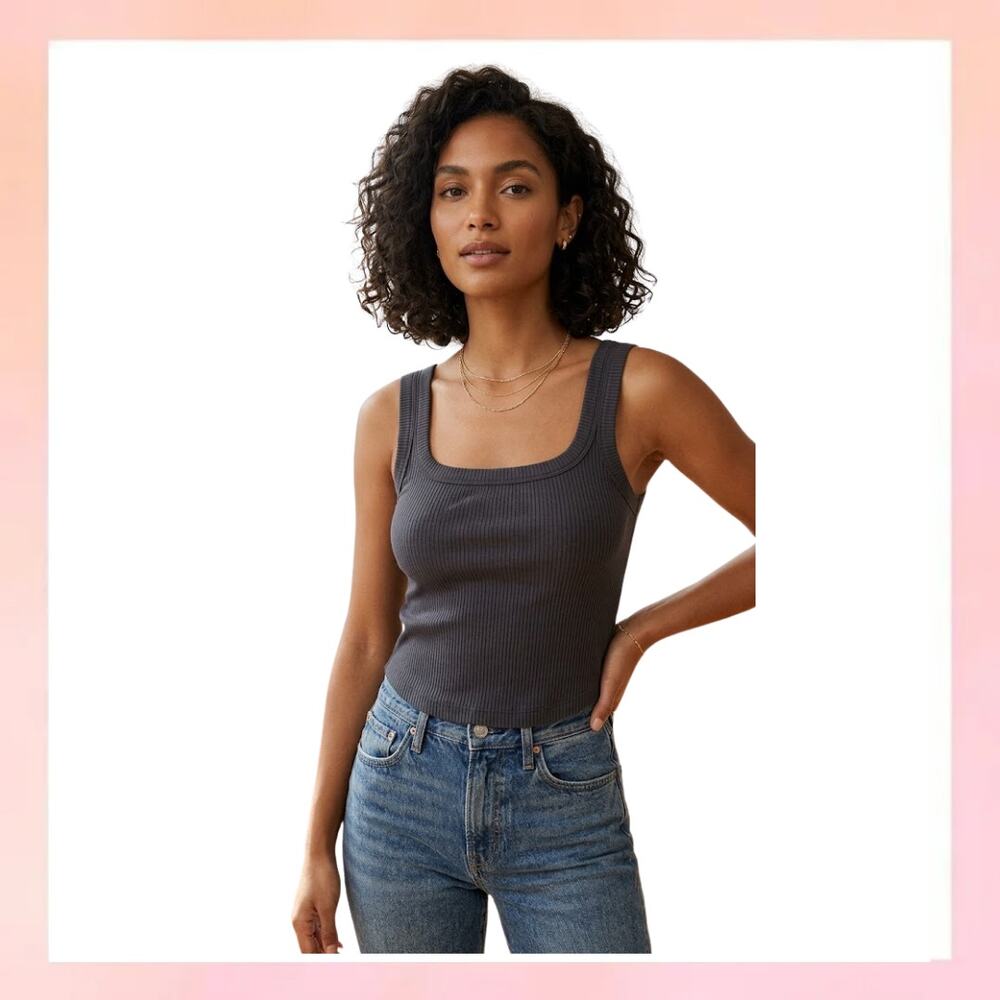 Madewell Ribbed Scoop Neck Tank Top in Dark Grey